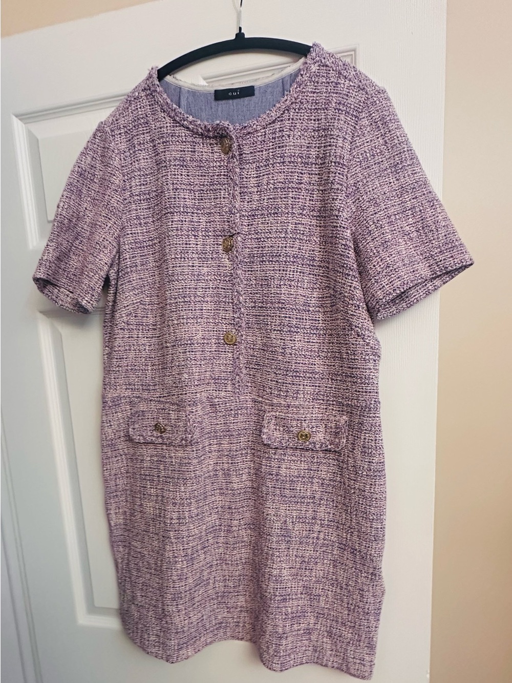 Chic Lavender Tweed Mini Dress with Button Front